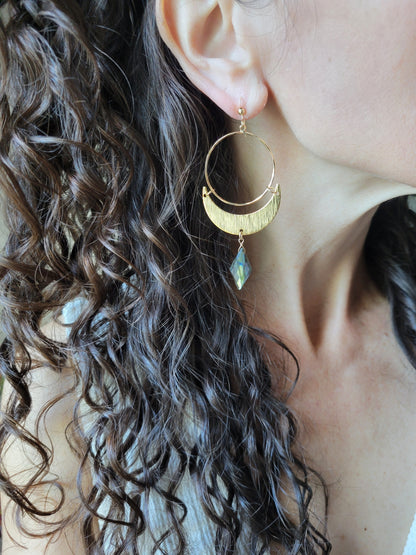 Labradorite Crescent Moon Hoop Earrings