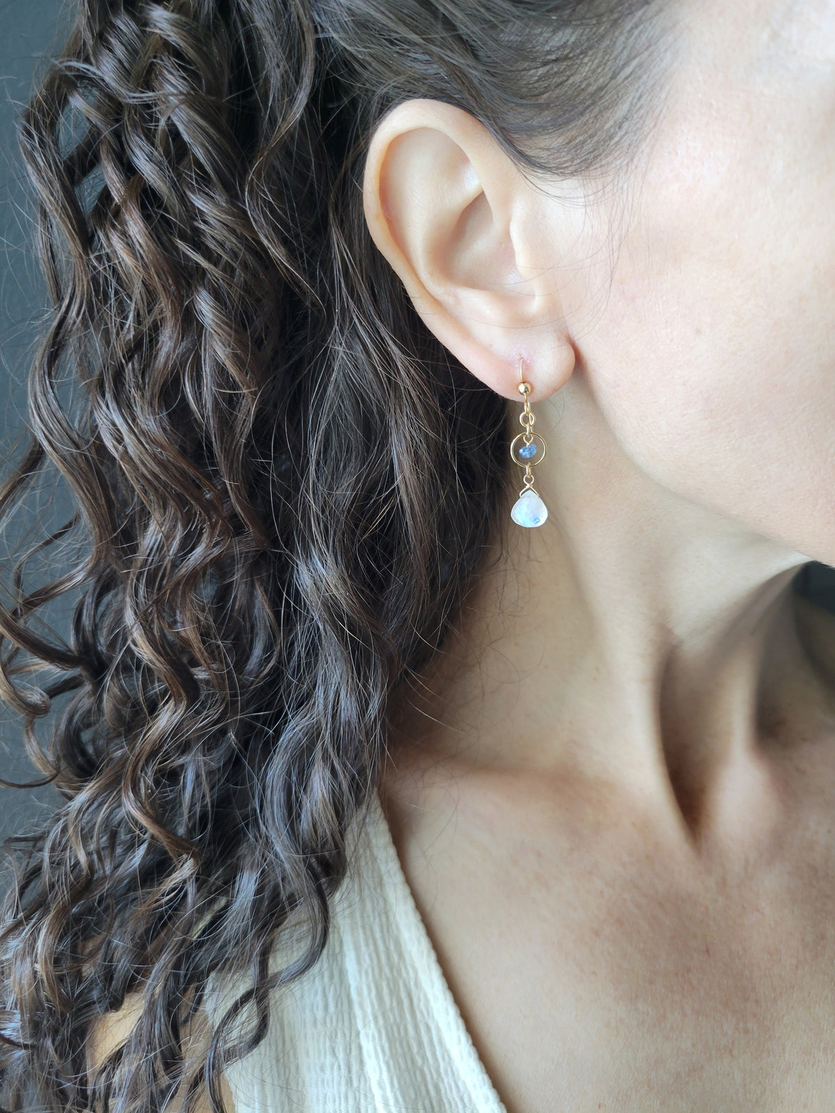 Dainty Moonstone and Kyanite Earrings