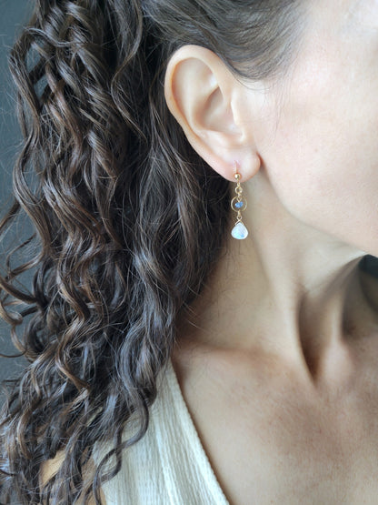 Dainty Moonstone and Kyanite Earrings