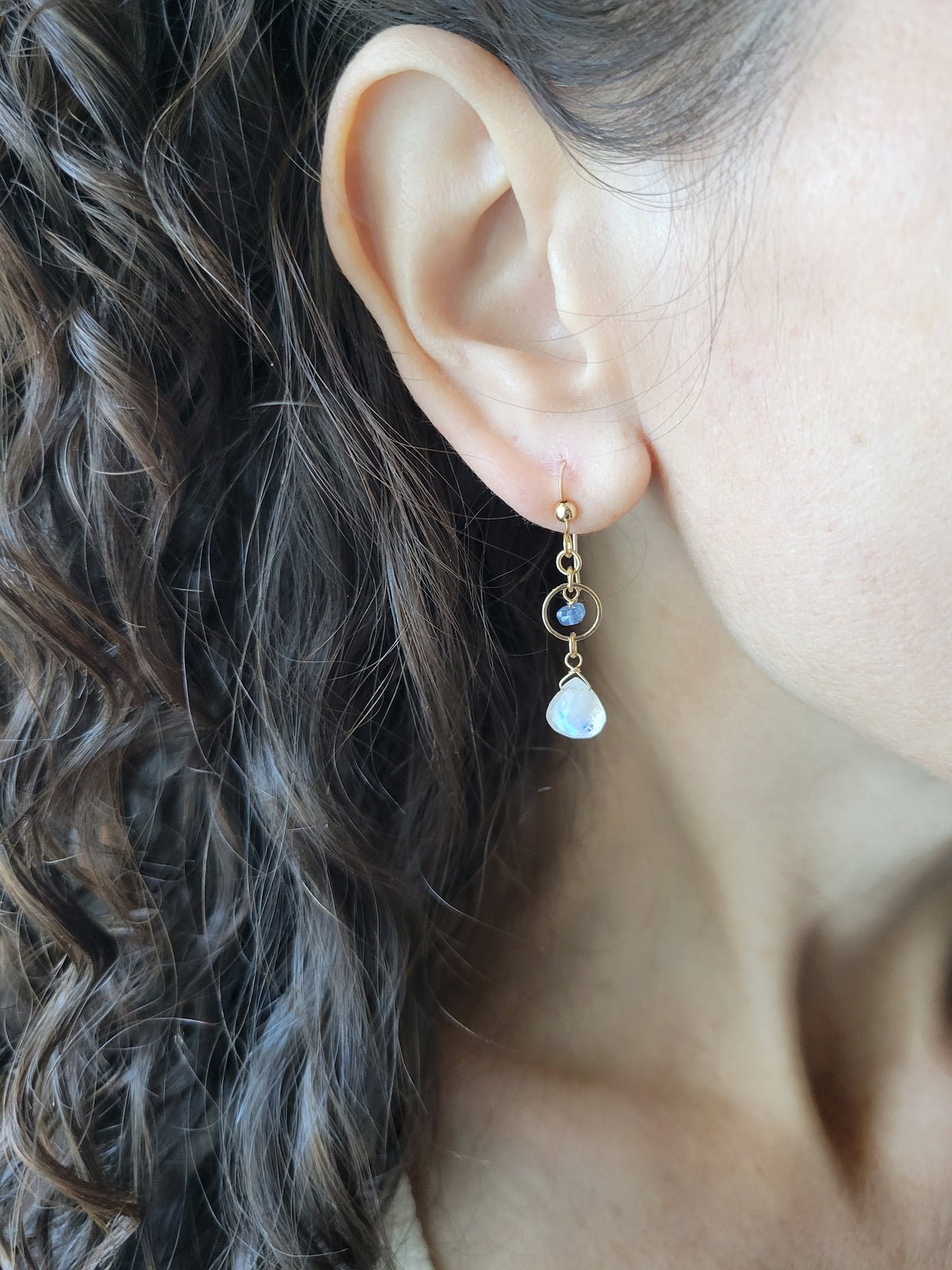 Dainty Moonstone and Kyanite Earrings