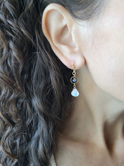 Dainty Moonstone and Kyanite Earrings