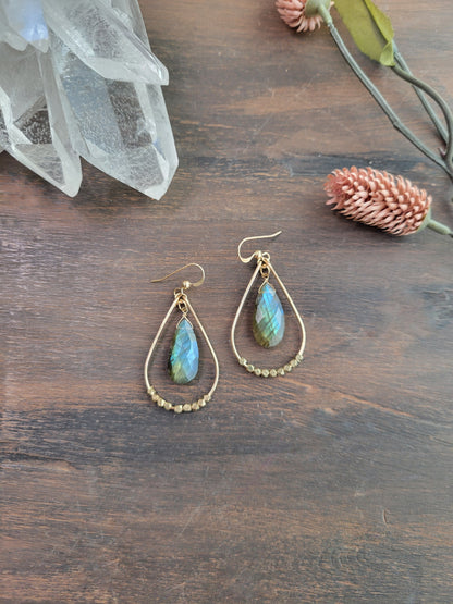 Labradorite Teardrop Hoop Earrings