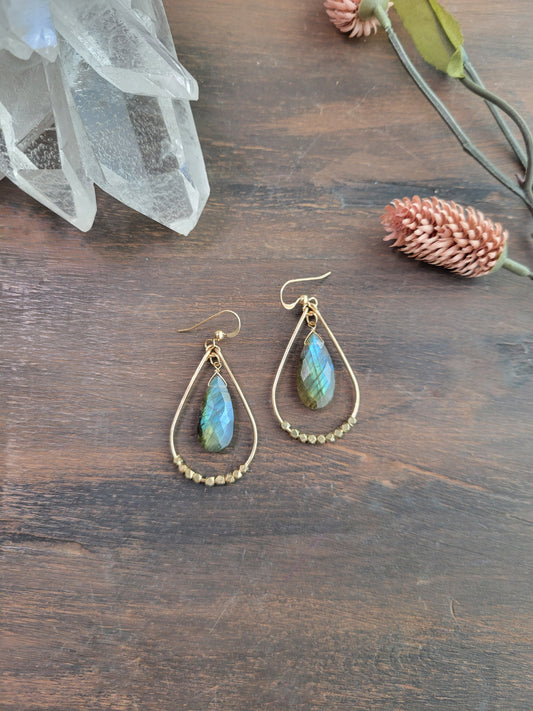 Labradorite Teardrop Hoop Earrings