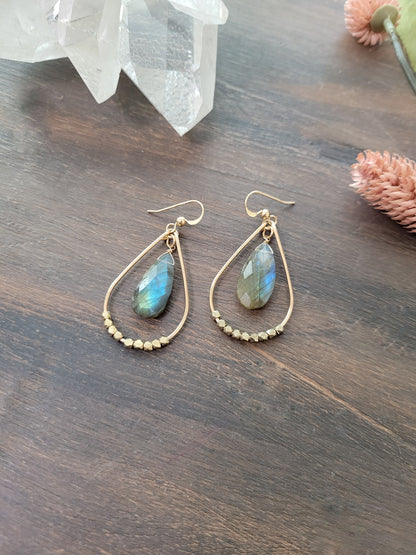 Labradorite Teardrop Hoop Earrings