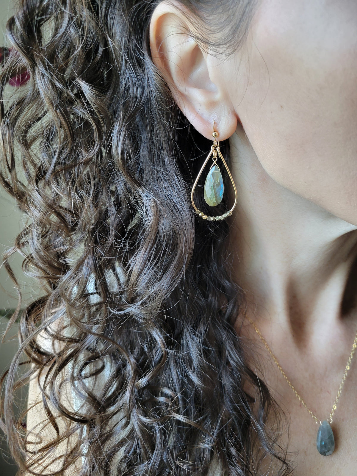 Labradorite Teardrop Hoop Earrings