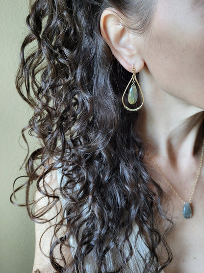 Labradorite Teardrop Hoop Earrings