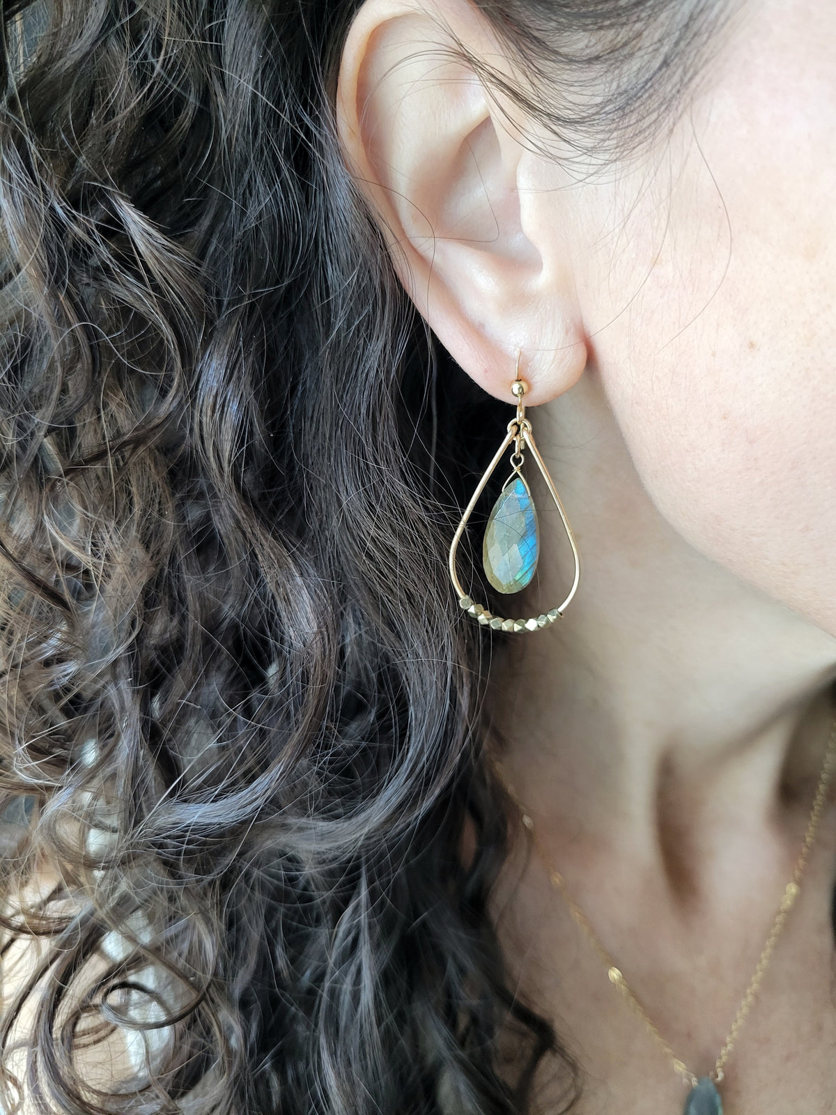 Labradorite Teardrop Hoop Earrings