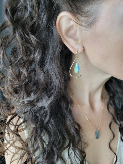 Labradorite Teardrop Hoop Earrings