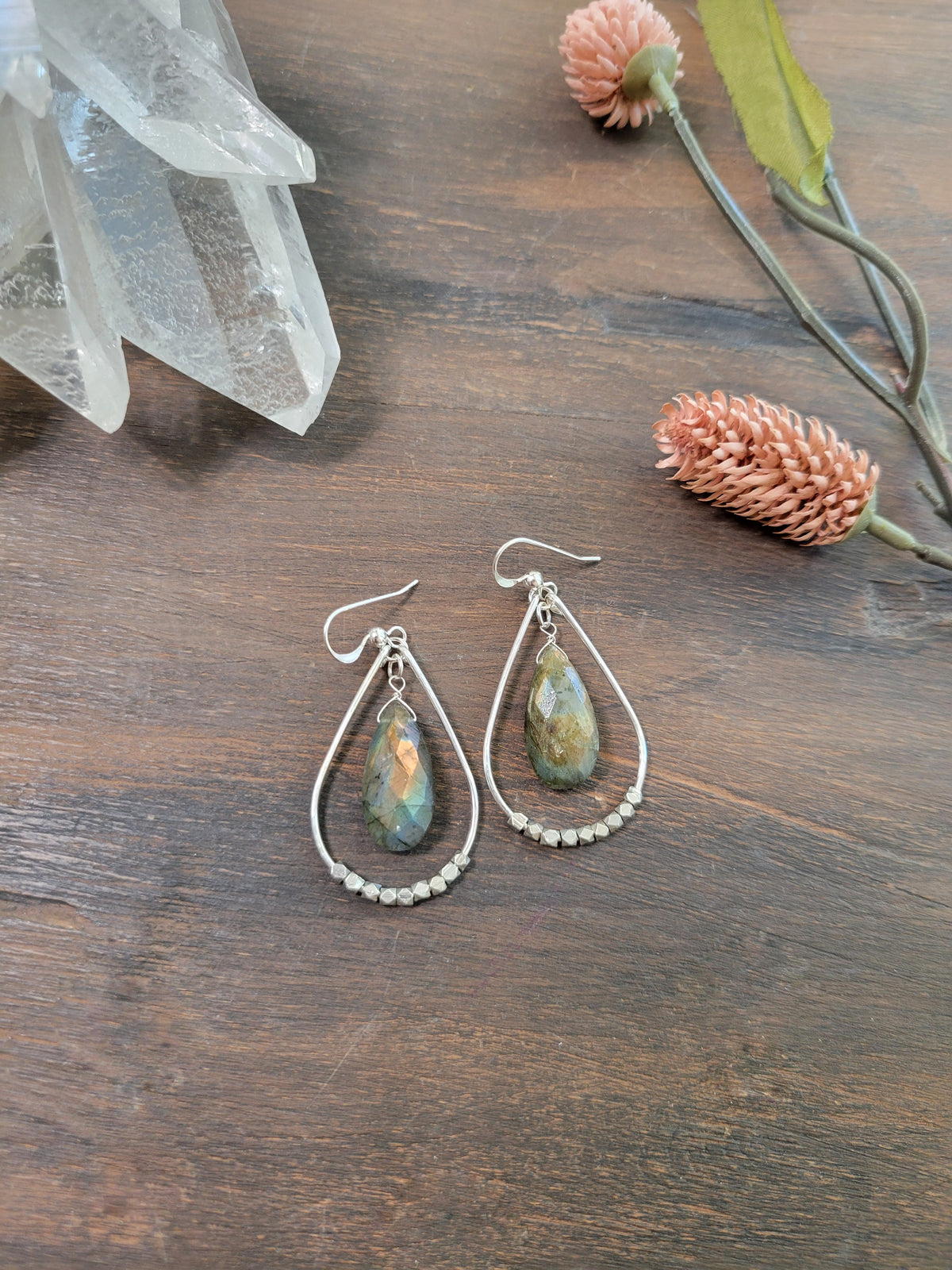 Labradorite Teardrop Hoop Earrings
