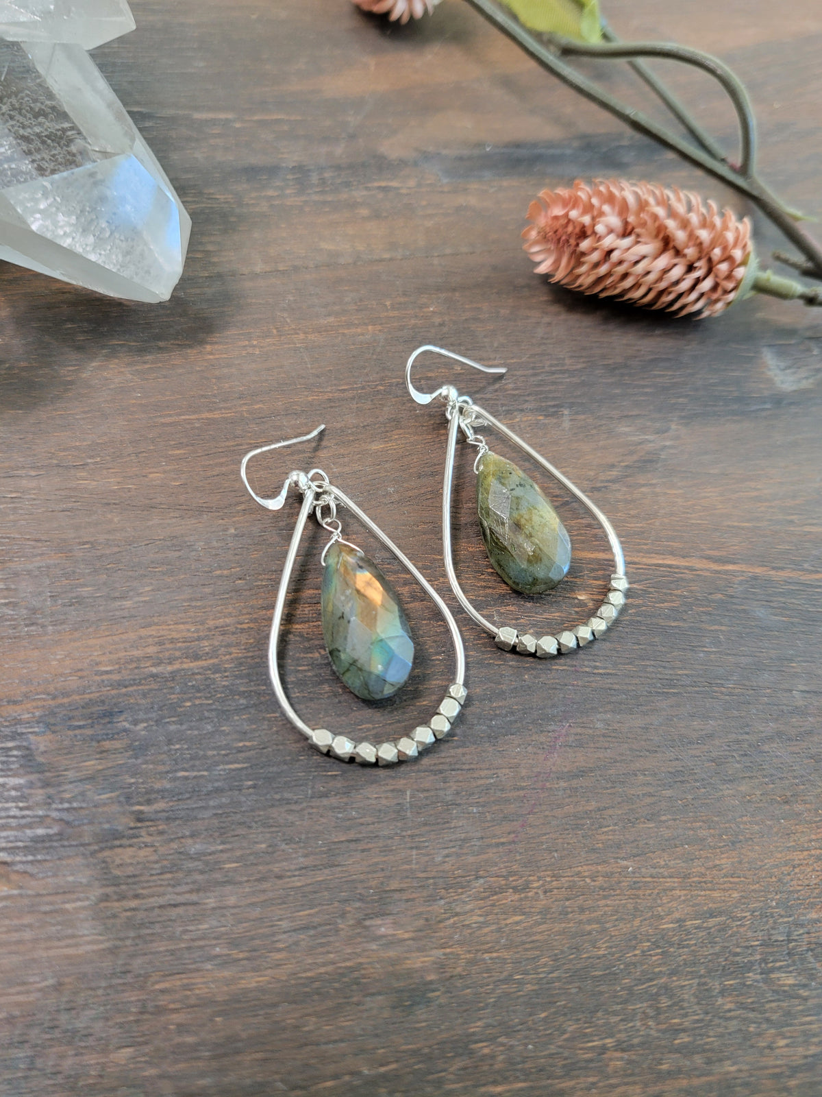 Labradorite Teardrop Hoop Earrings