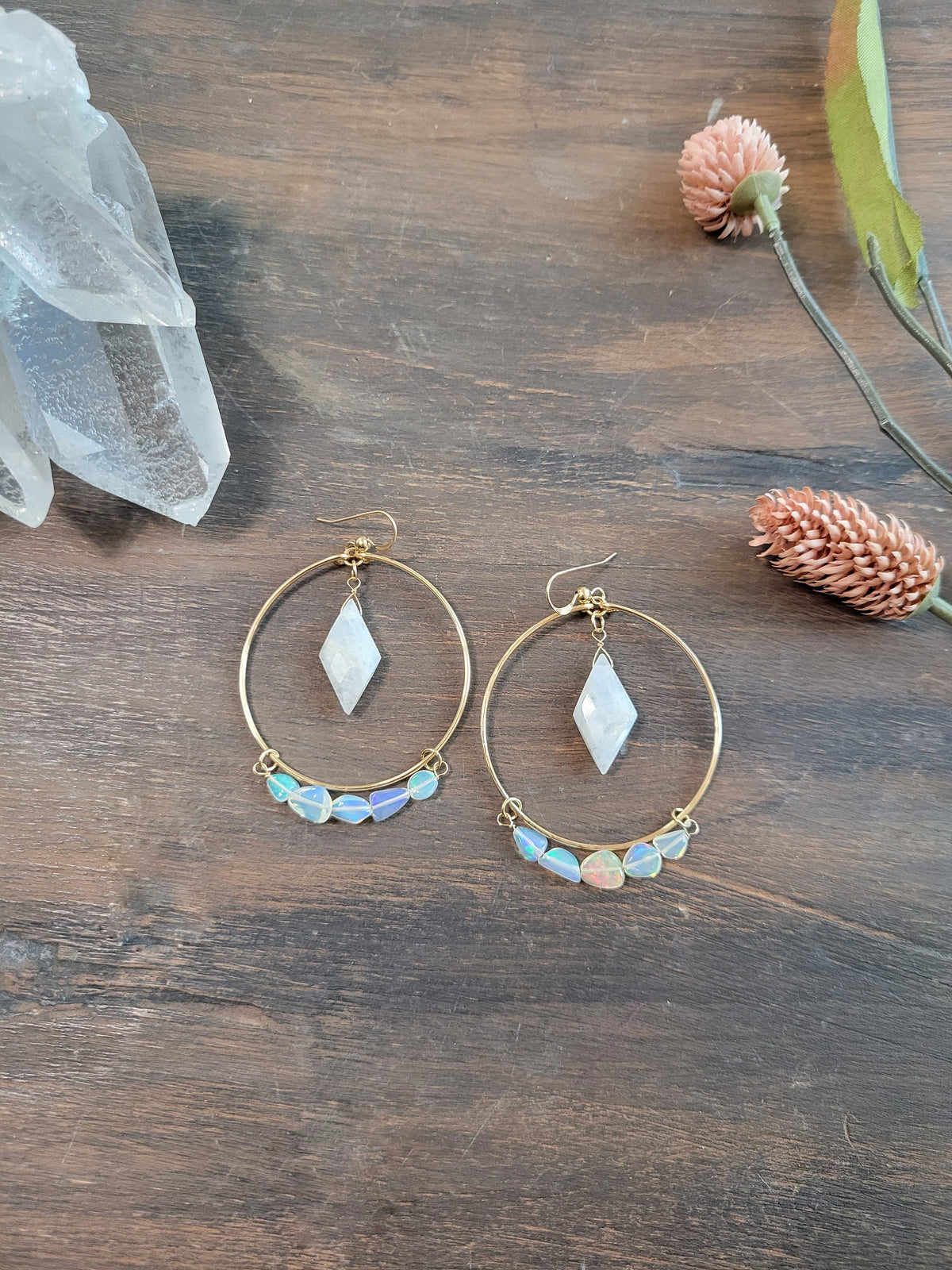 Opal Moonstone Hoop Earrings