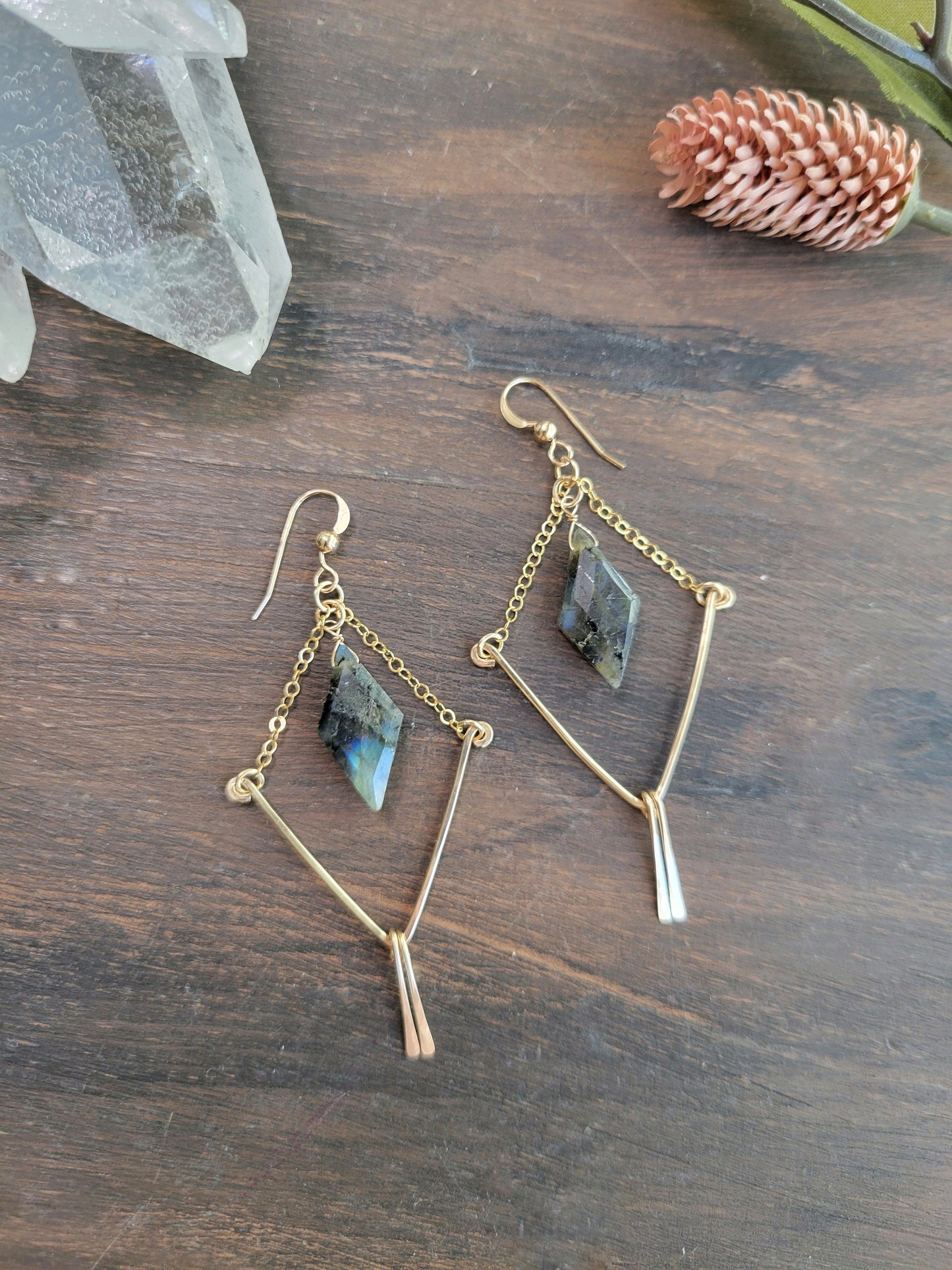 Labradorite V Fringe Earrings