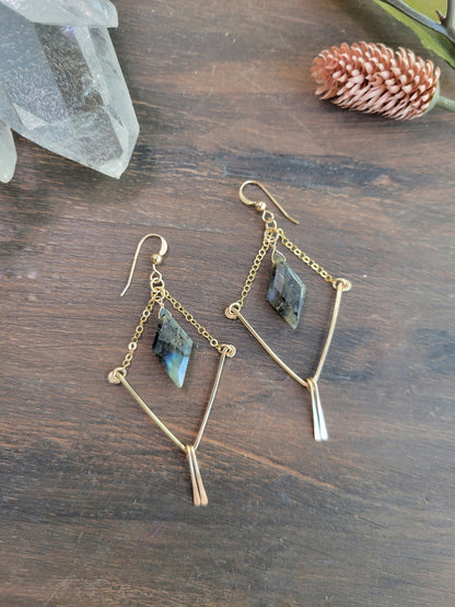 Labradorite V Fringe Earrings