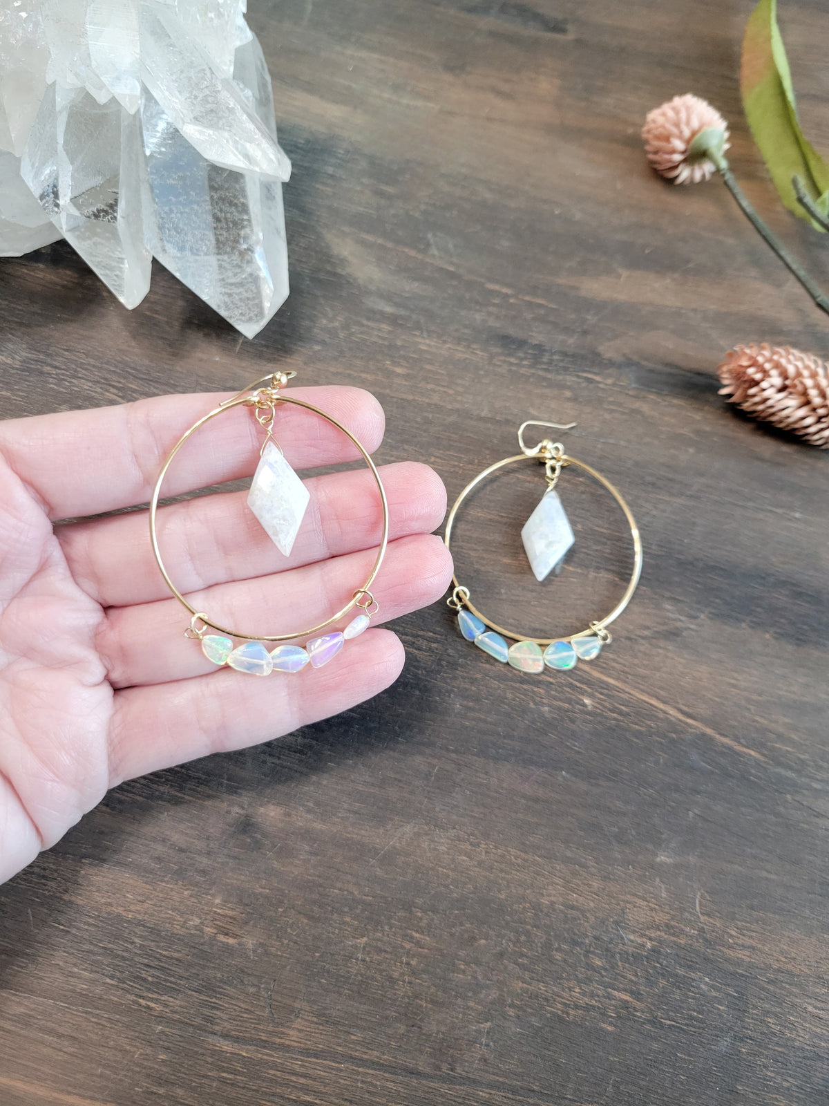 Opal Moonstone Hoop Earrings