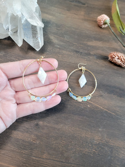 Opal Moonstone Hoop Earrings