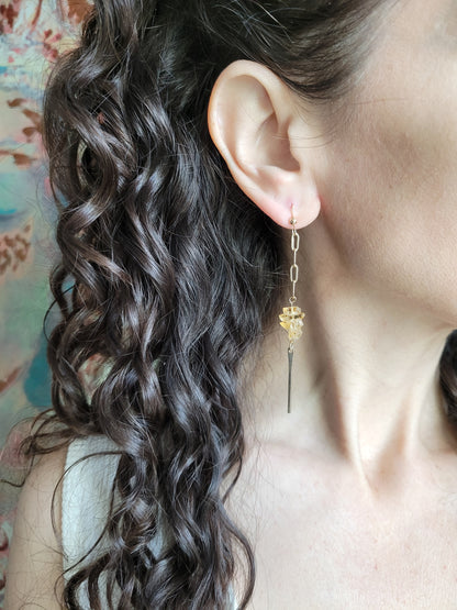 Gold Citrine Dangle Bar Earrings