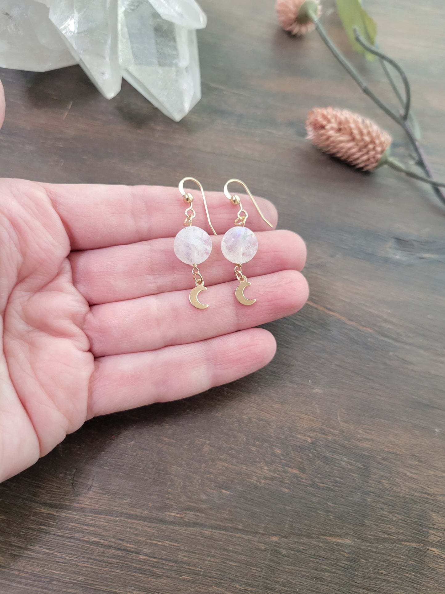 Dainty Moonstone Moon Earrings