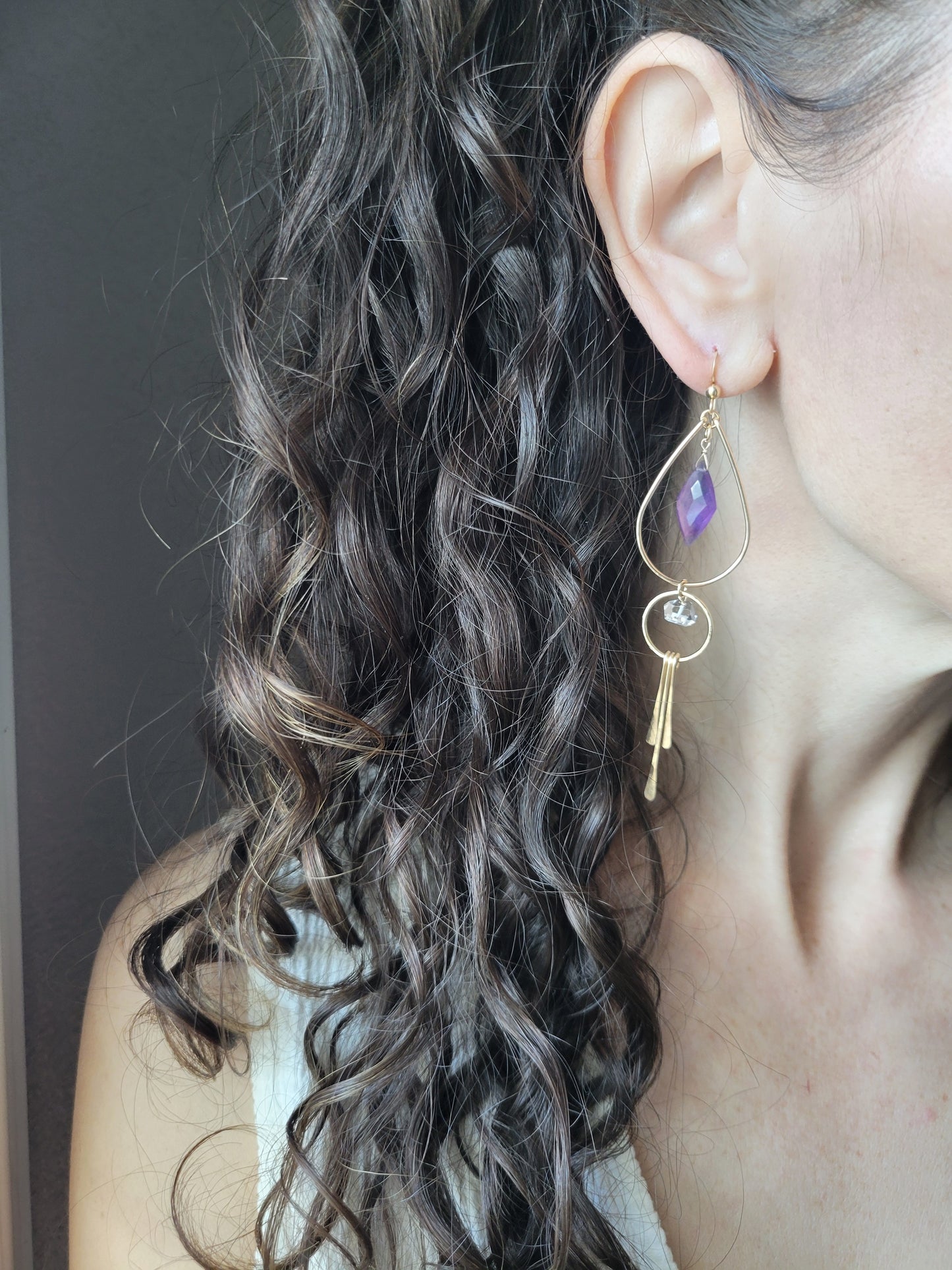 Amethyst and Herkimer Diamond Fringe Earrings