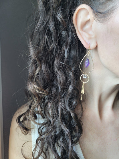 Amethyst and Herkimer Diamond Fringe Earrings