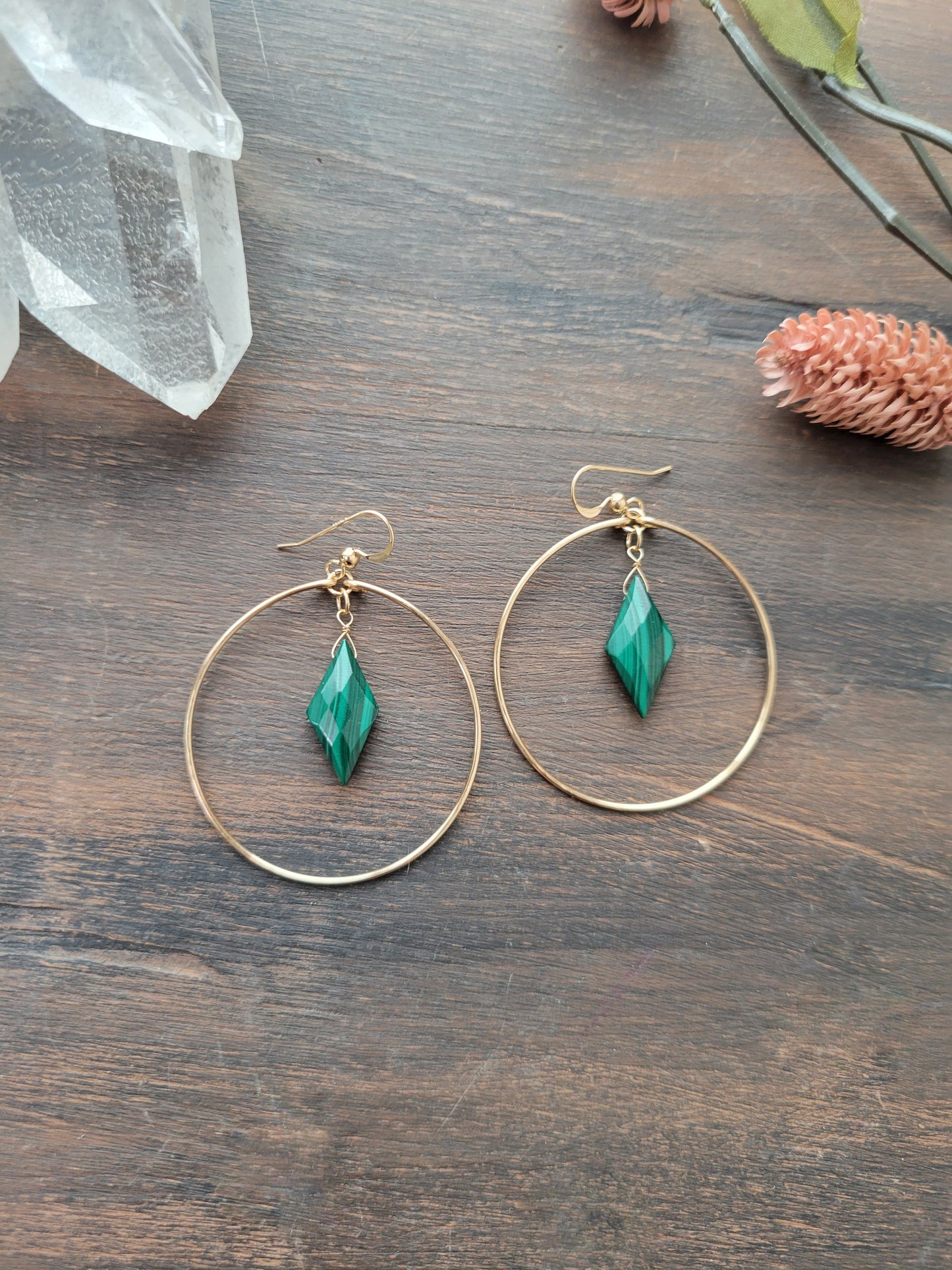 Malachite Gemstone Hoop Earrings