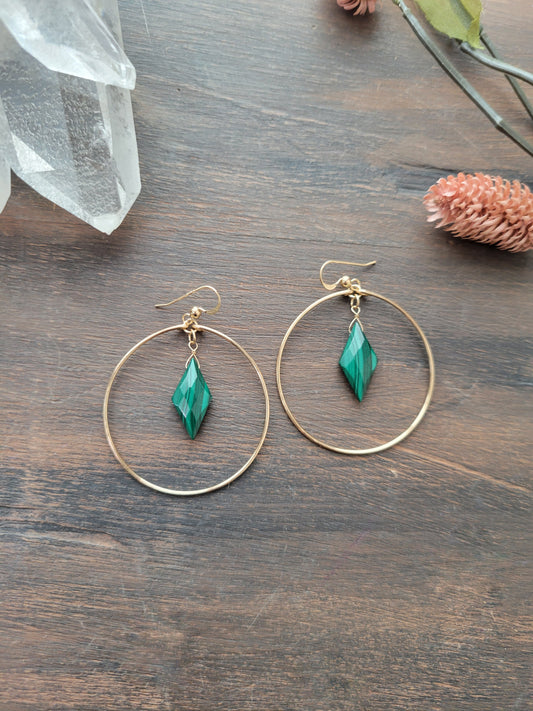 Malachite Gemstone Hoop Earrings
