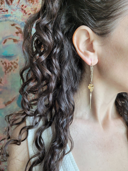 Gold Citrine Dangle Bar Earrings