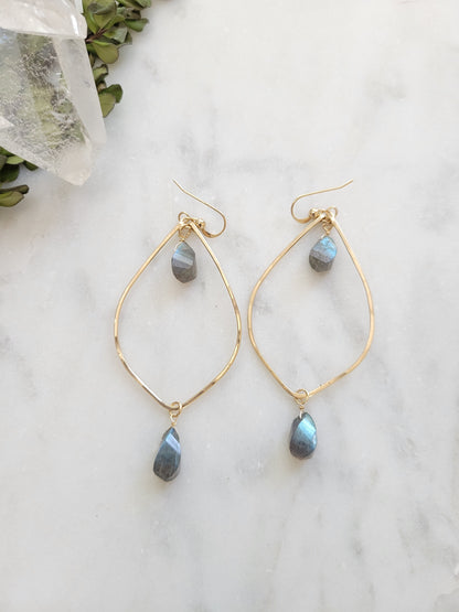 Labradorite Shield Hoop Earrings