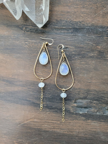 Rainbow Moonstone Dangle Earrings