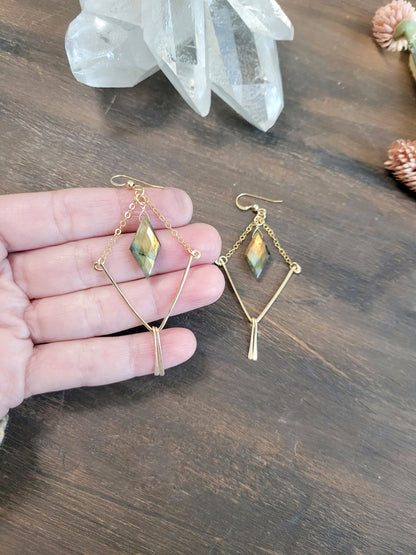 Labradorite V Fringe Earrings