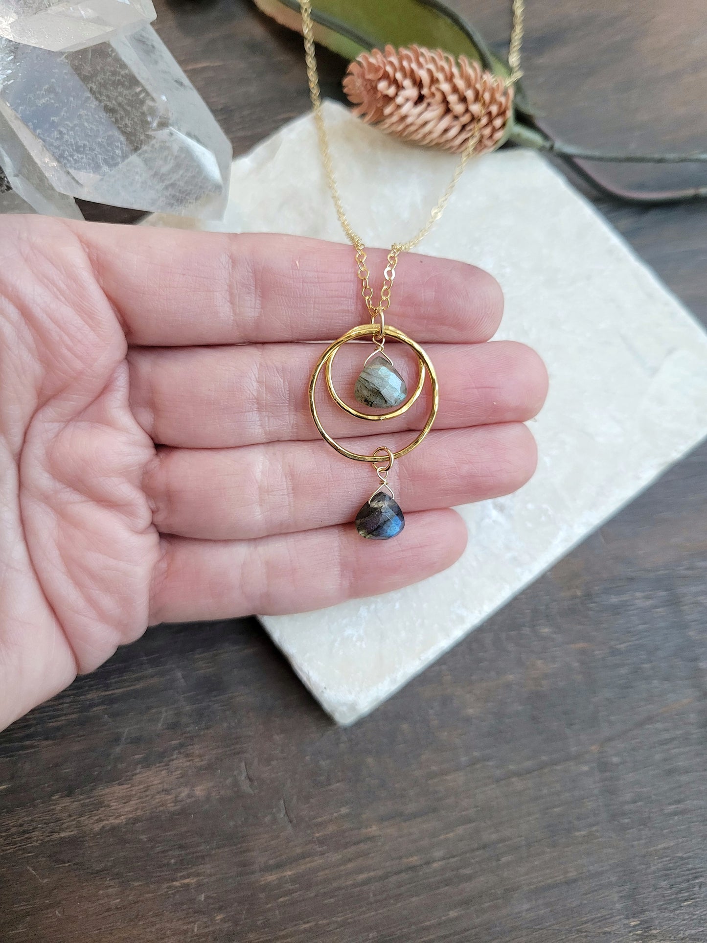 Dainty Labradorite Double Circle Necklace