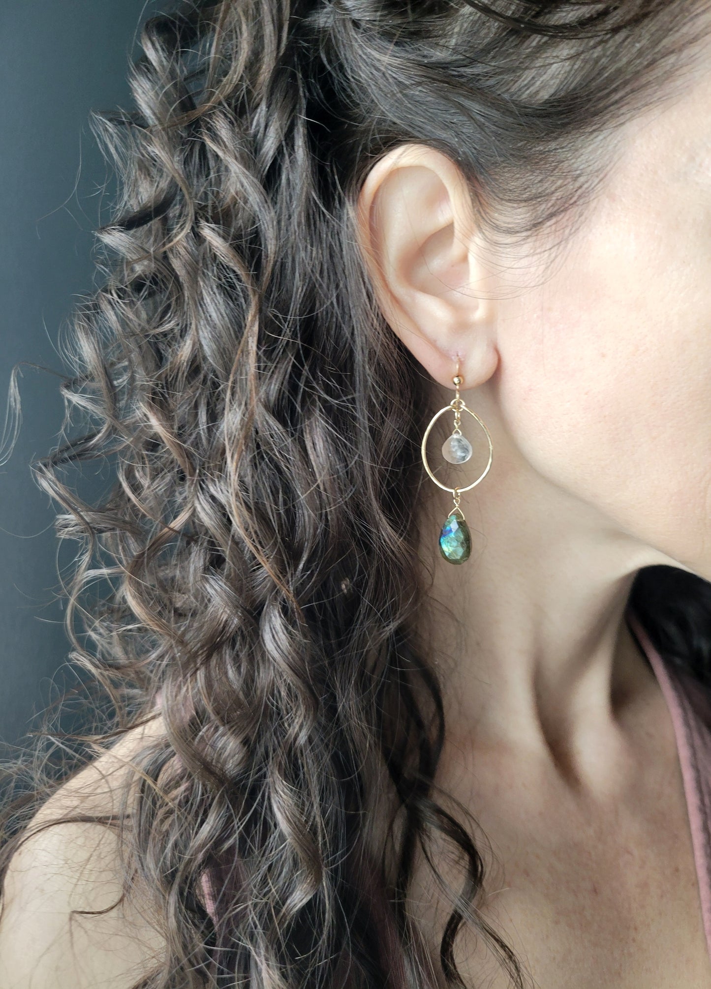 Quartz and Labradorite Hoop Earrings