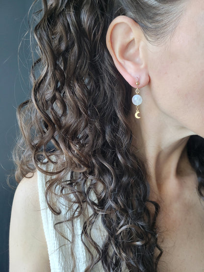 Dainty Moonstone Moon Earrings