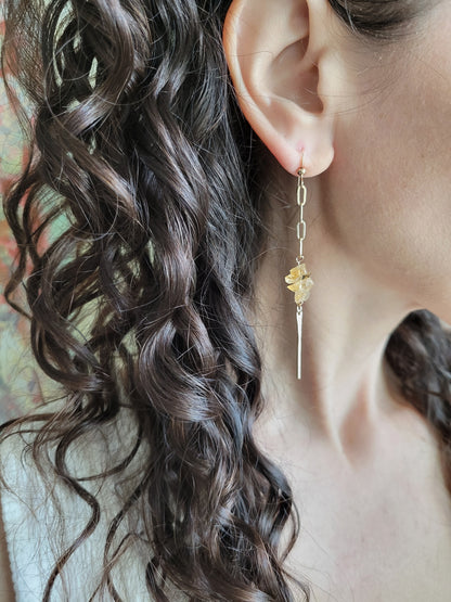 Gold Citrine Dangle Bar Earrings