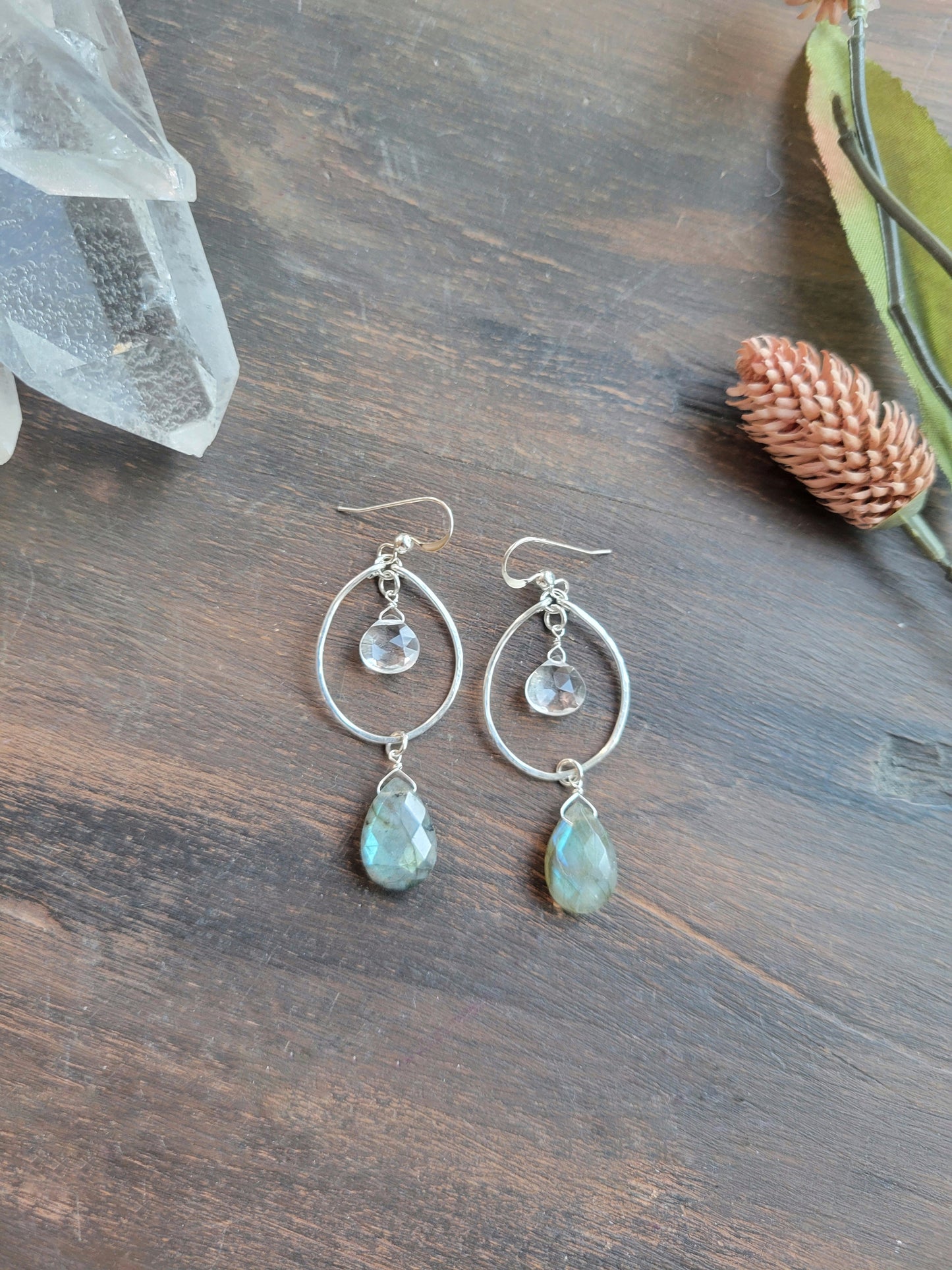 Quartz and Labradorite Hoop Earrings