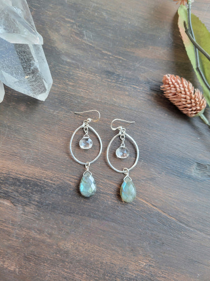 Quartz and Labradorite Hoop Earrings
