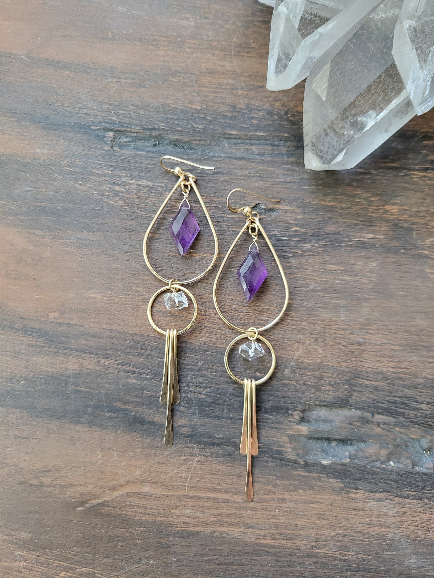 Amethyst and Herkimer Diamond Fringe Earrings