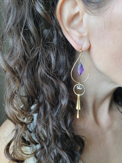 Amethyst and Herkimer Diamond Fringe Earrings