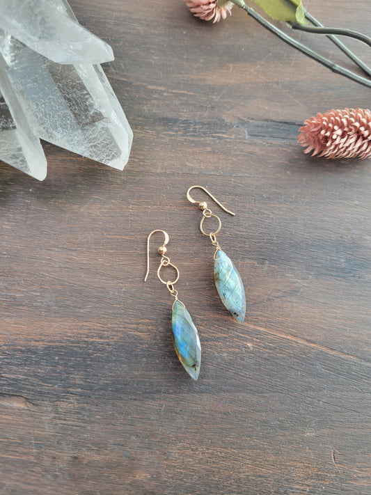 Dainty hoop Labradorite Earrings
