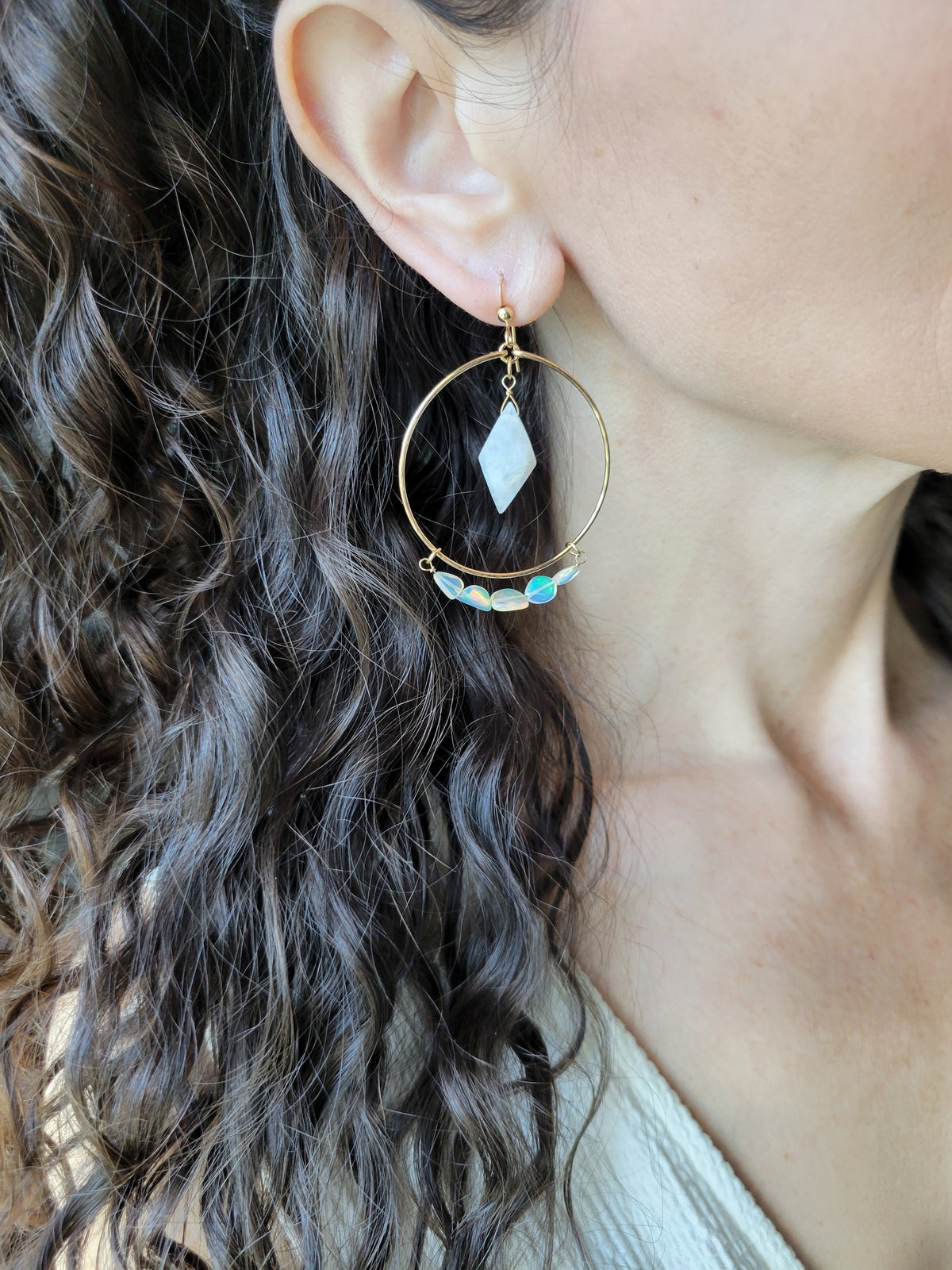 Opal Moonstone Hoop Earrings