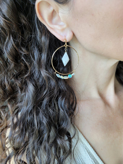 Opal Moonstone Hoop Earrings