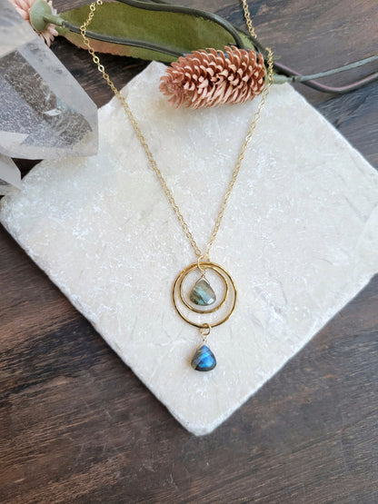 Dainty Labradorite Double Circle Necklace