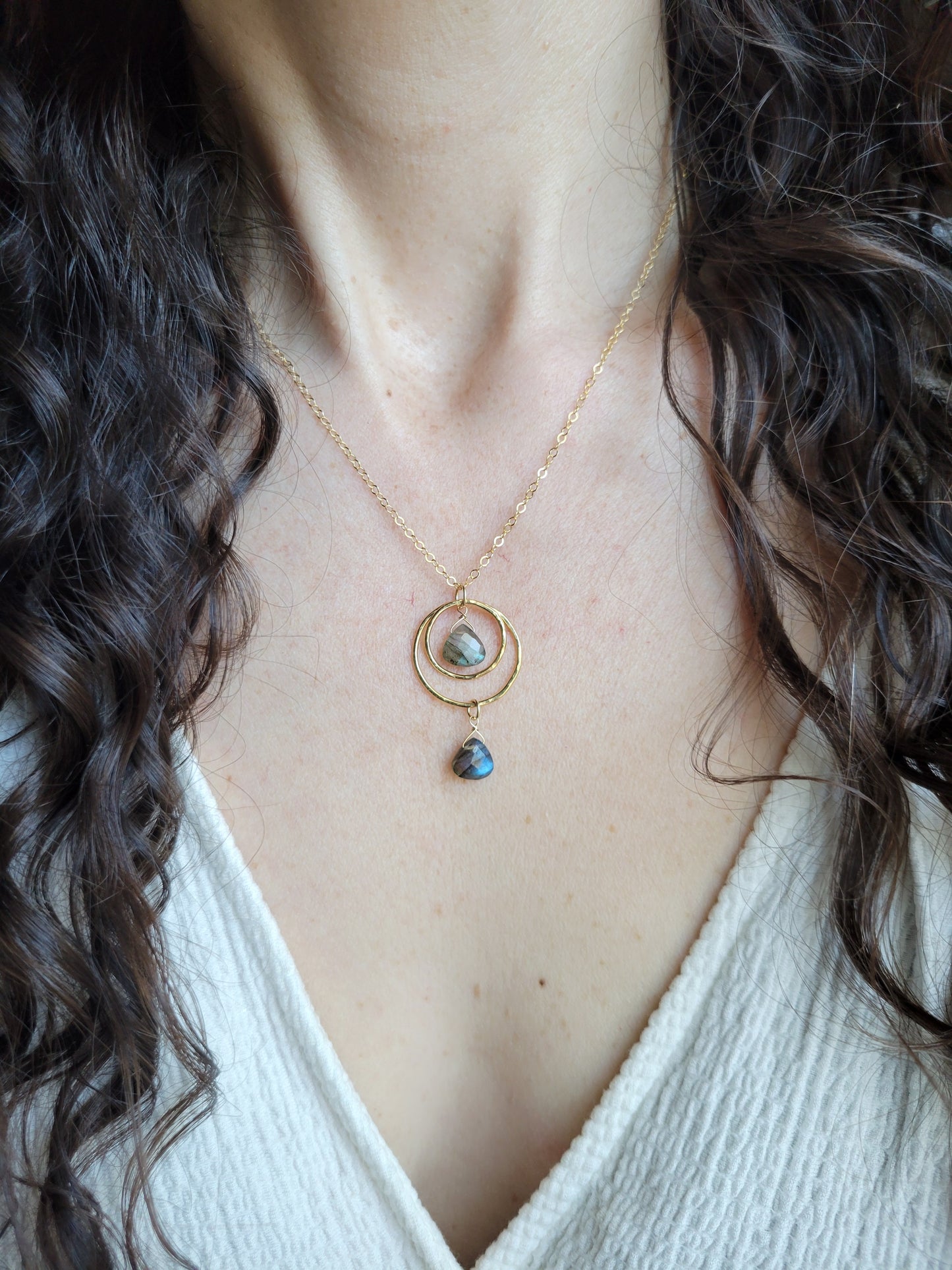Dainty Labradorite Double Circle Necklace