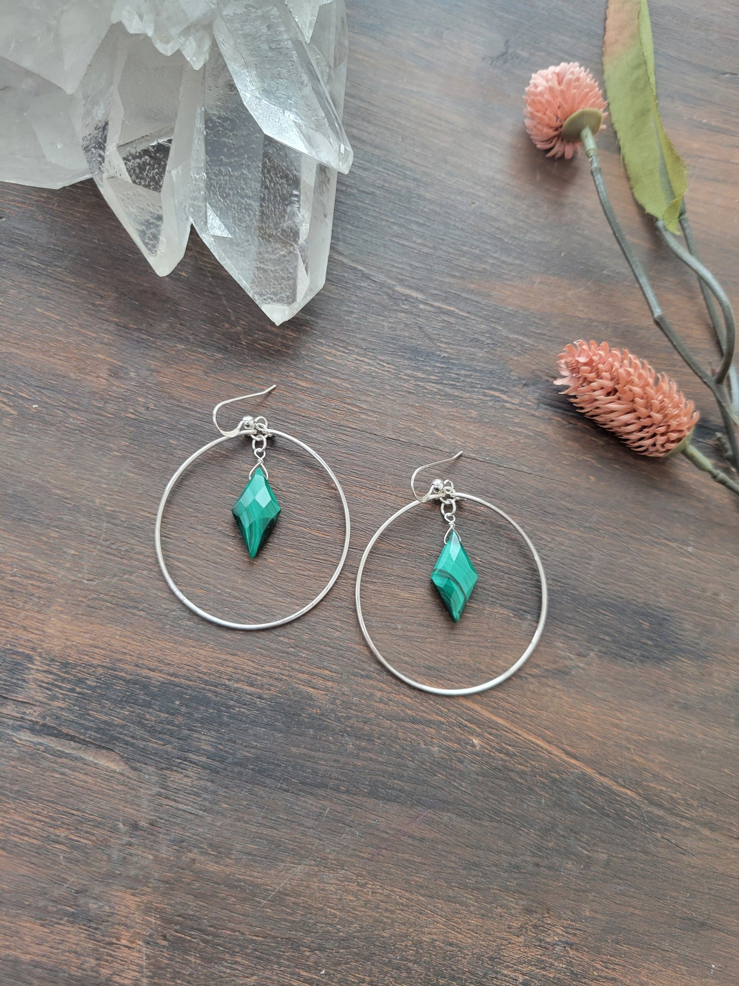 Malachite Gemstone Hoop Earrings