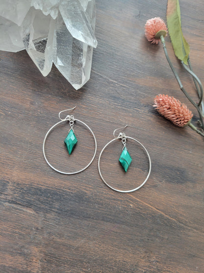 Malachite Gemstone Hoop Earrings