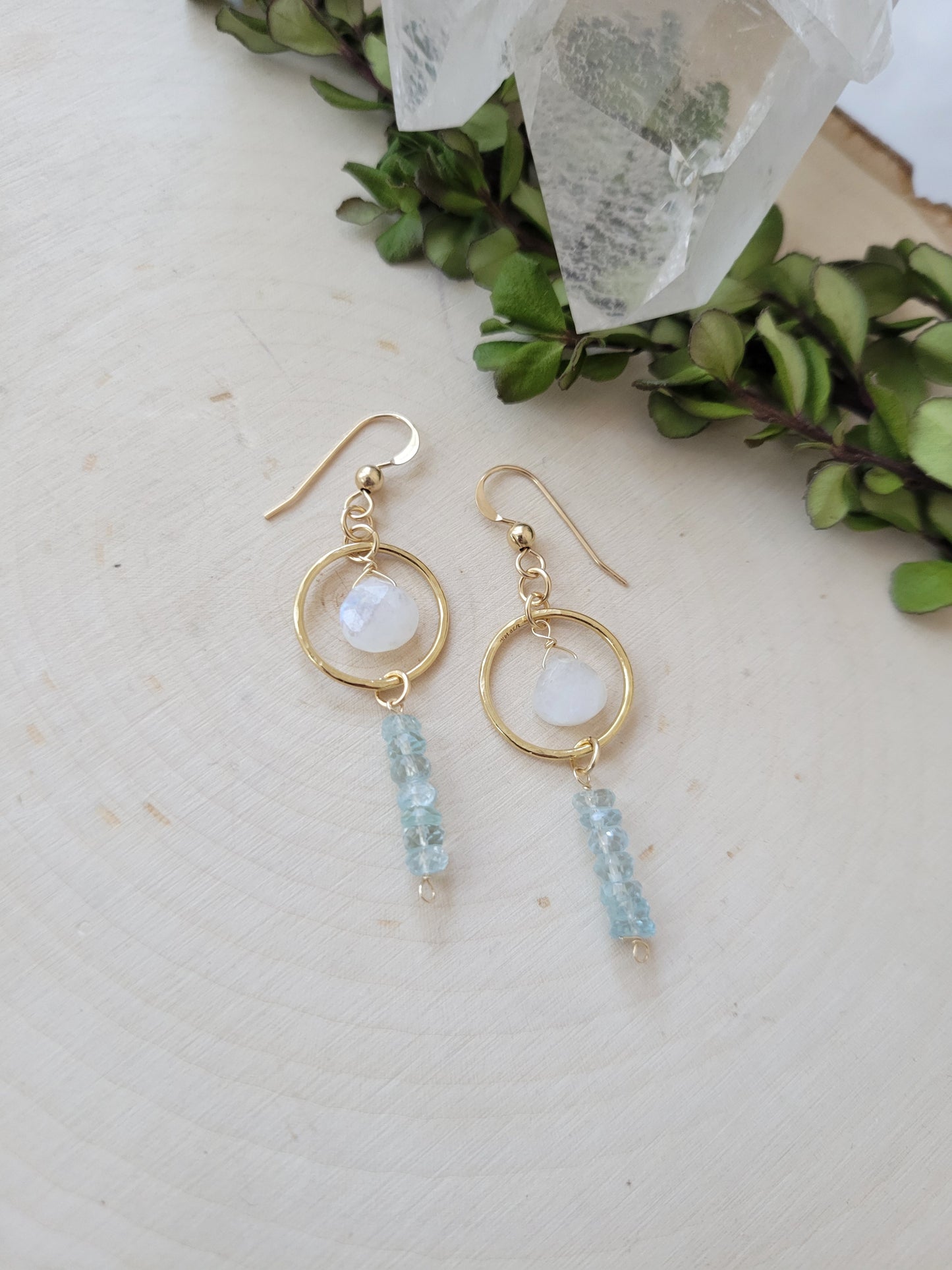 Moonstone and Aquamarine Bar Earrings