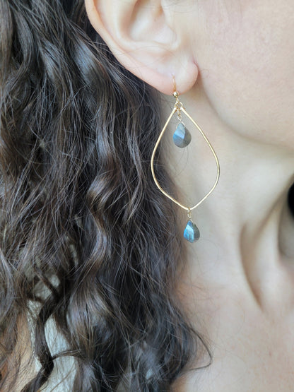 Labradorite Shield Hoop Earrings