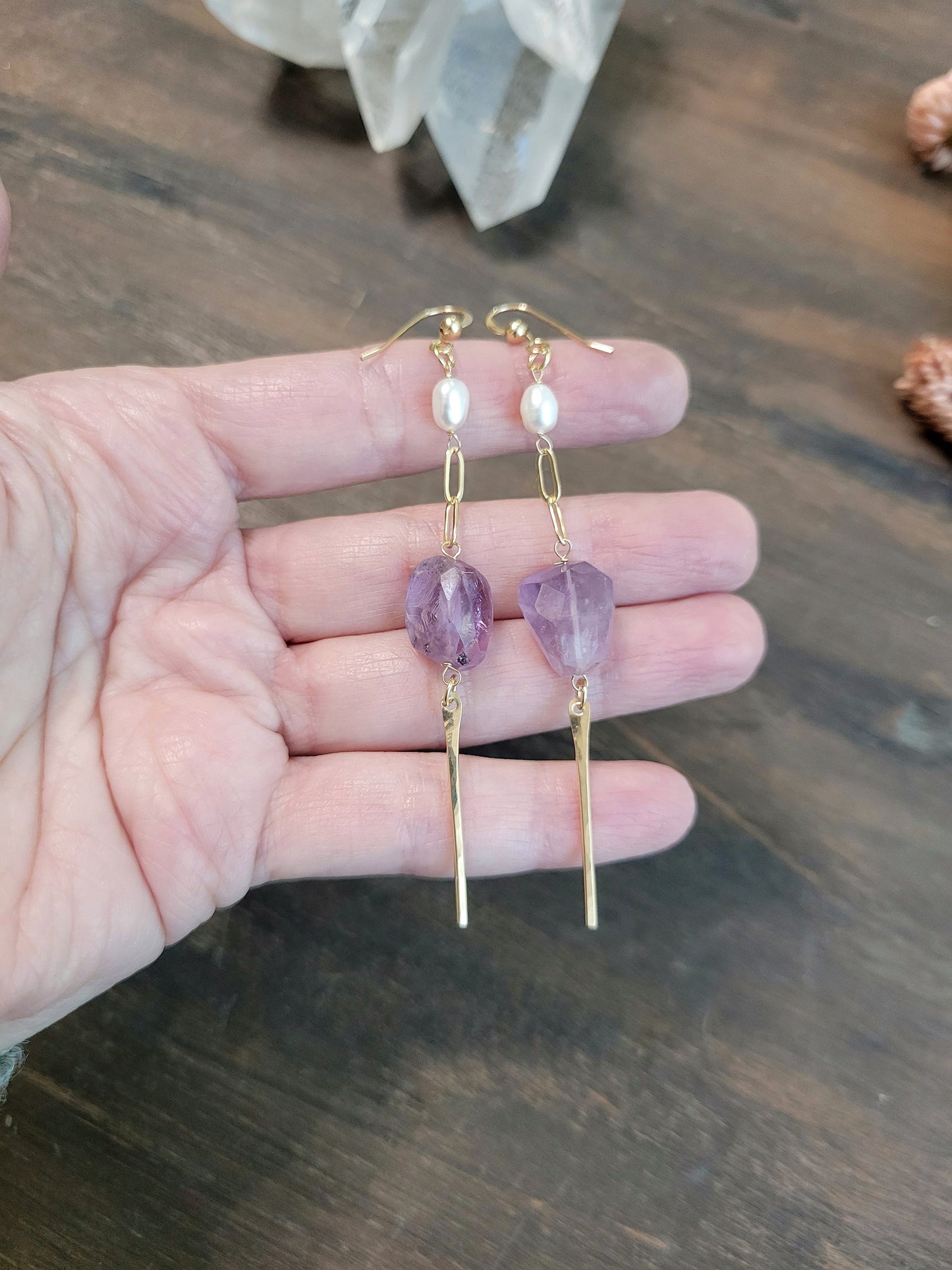 Amethyst and Pearl Dangle Earrings