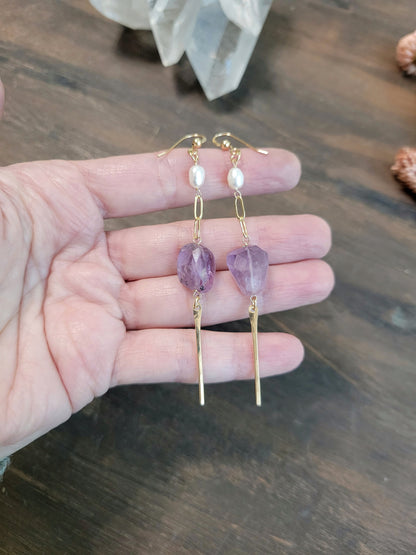 Amethyst and Pearl Dangle Earrings