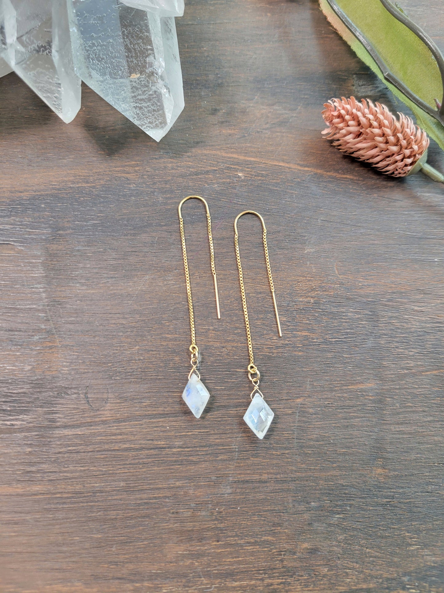 Moonstone Threader Earrings