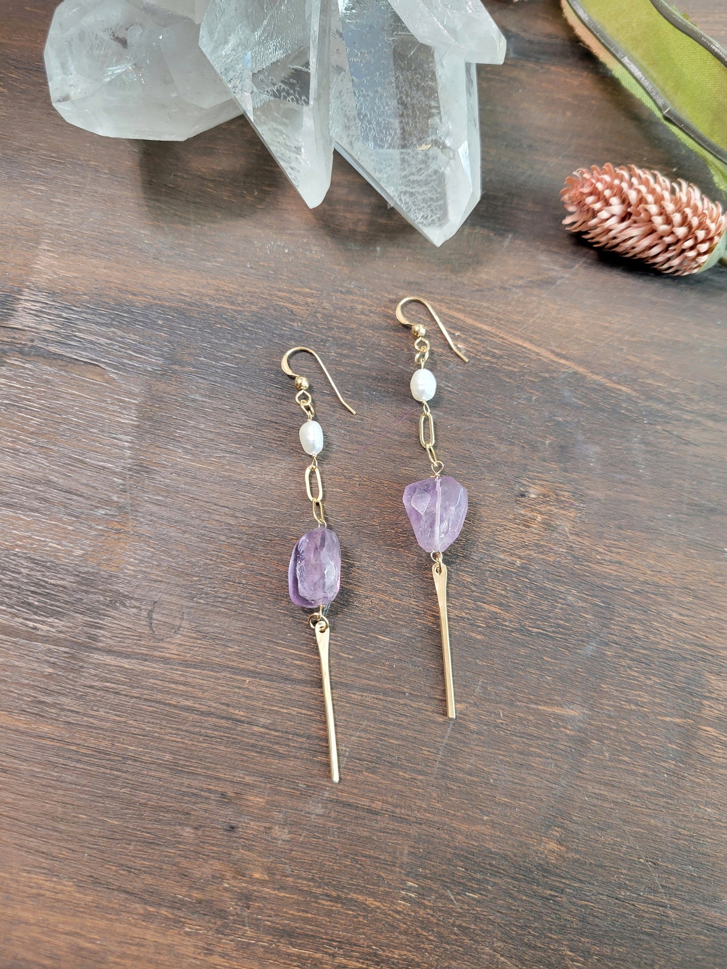 Amethyst and Pearl Dangle Earrings
